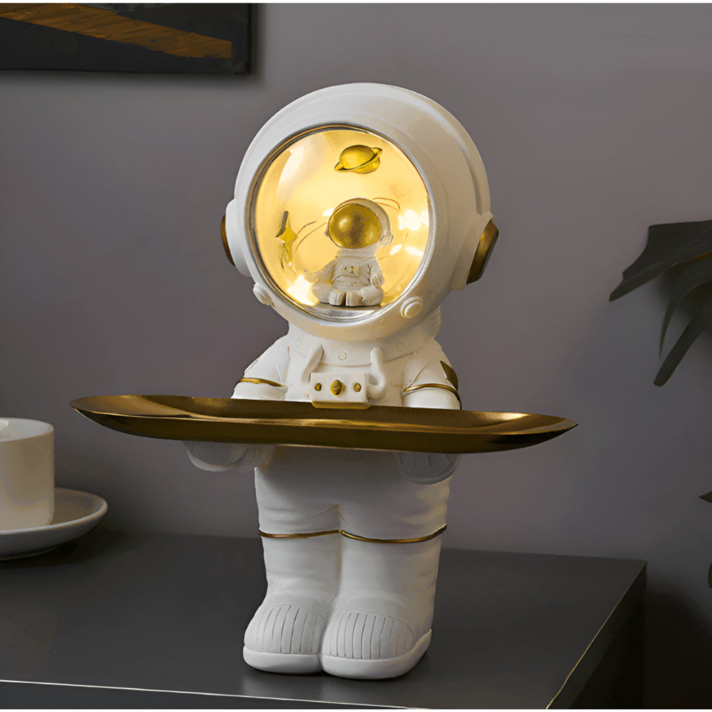 Gray Astronaut Decorative Tray With LED Light And Resin Storage Design - Image 2