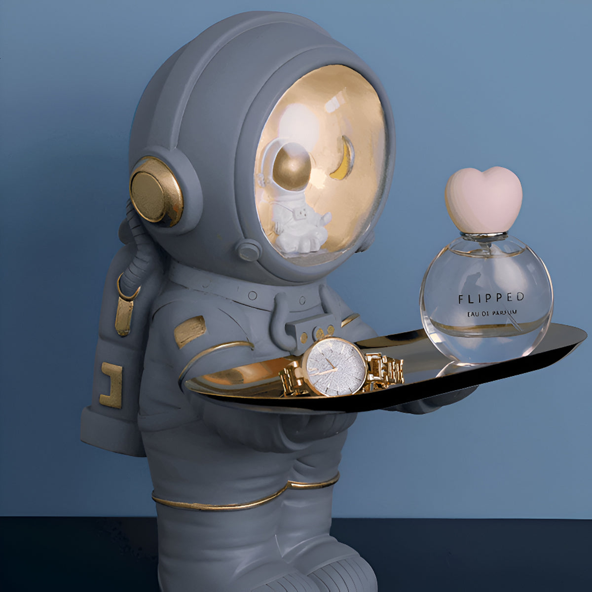 Gray Astronaut Decorative Tray With LED Light And Resin Storage Design - Image 5