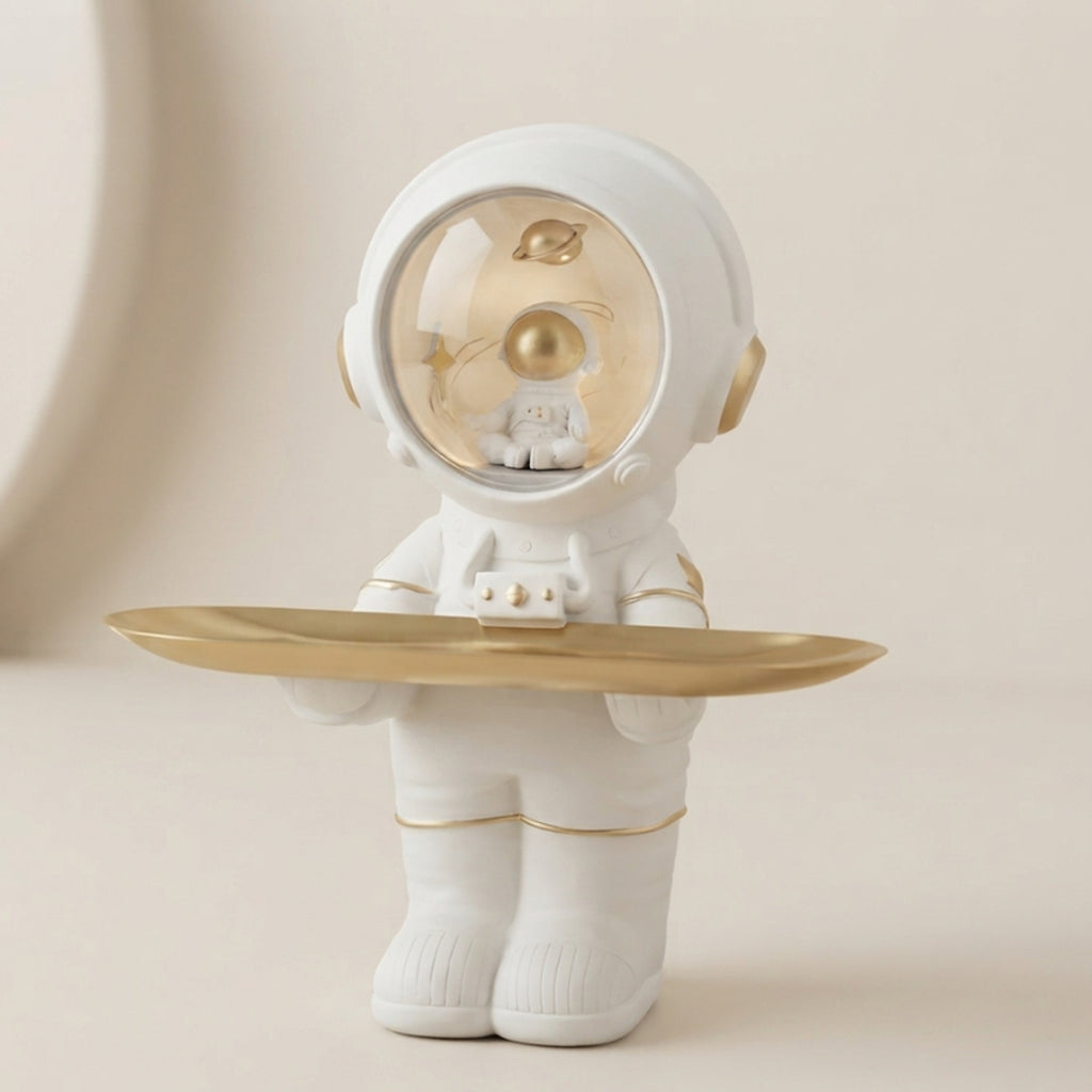 Gray Astronaut Decorative Tray With LED Light And Resin Storage Design - Image 1