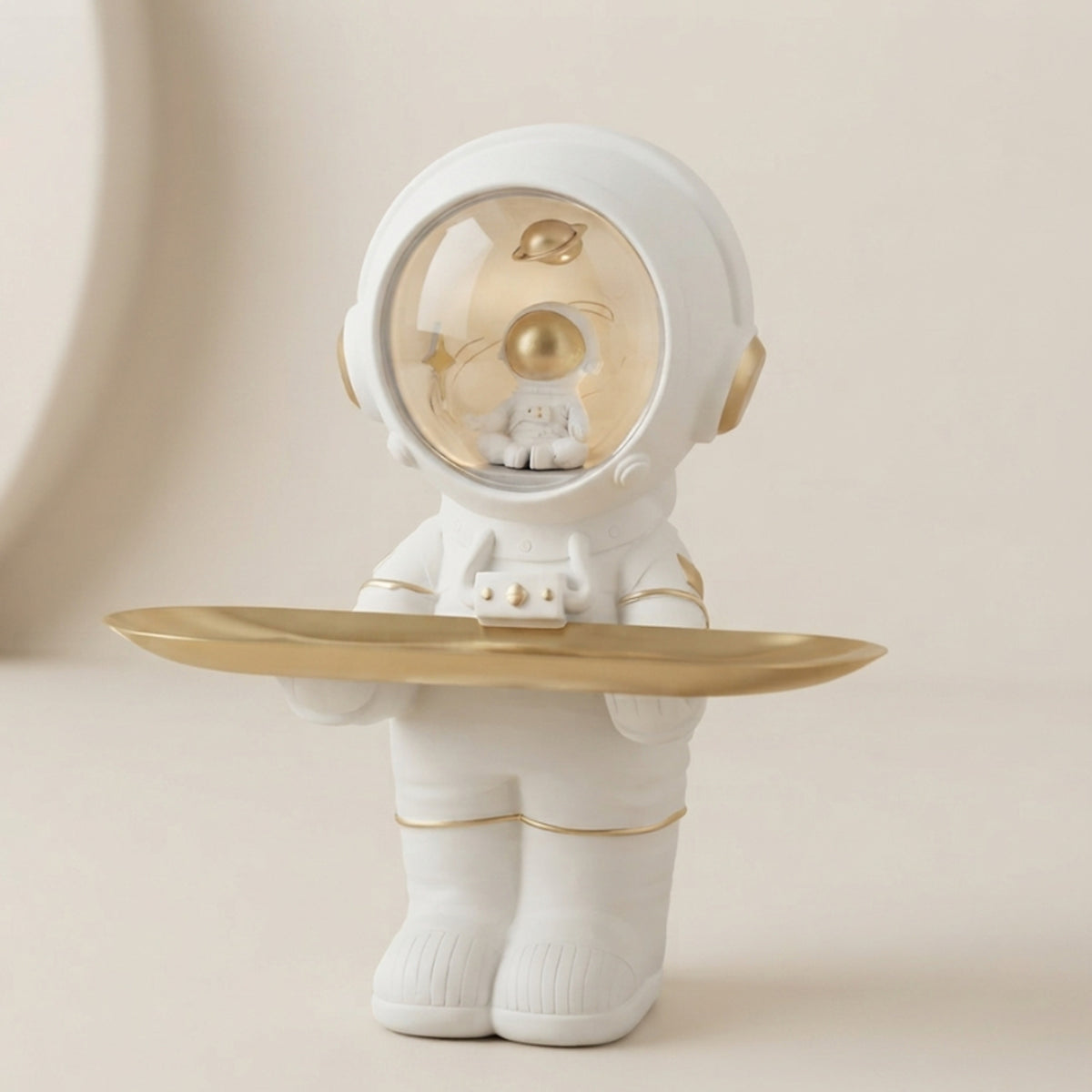 Gray Astronaut Decorative Tray With LED Light And Resin Storage Design - Image 1