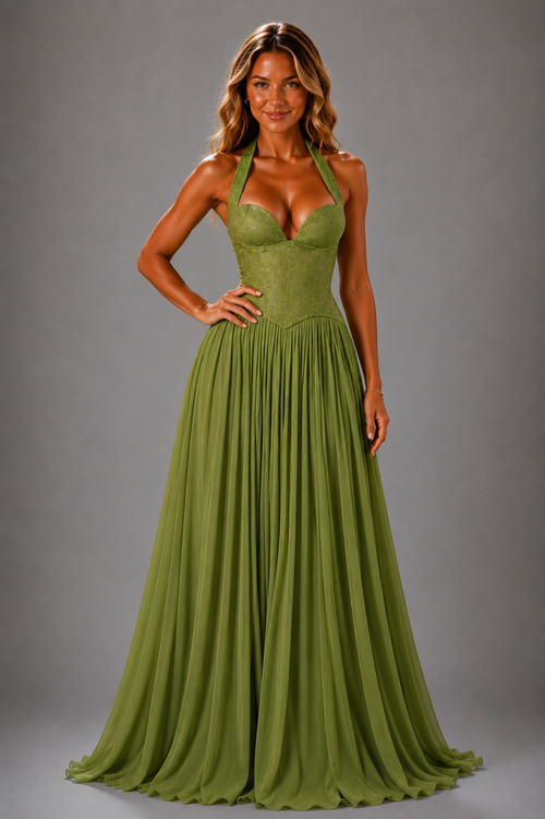 NOVA | Halterneck Corset Maxi Dress | Women’s Elegant Evening Dress