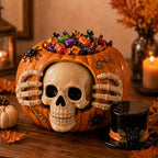 Halloween Candy Jar Skull Pumpkin Candy Jar With Skull Design And Top Hat Lid Halloween Decor - Image 3