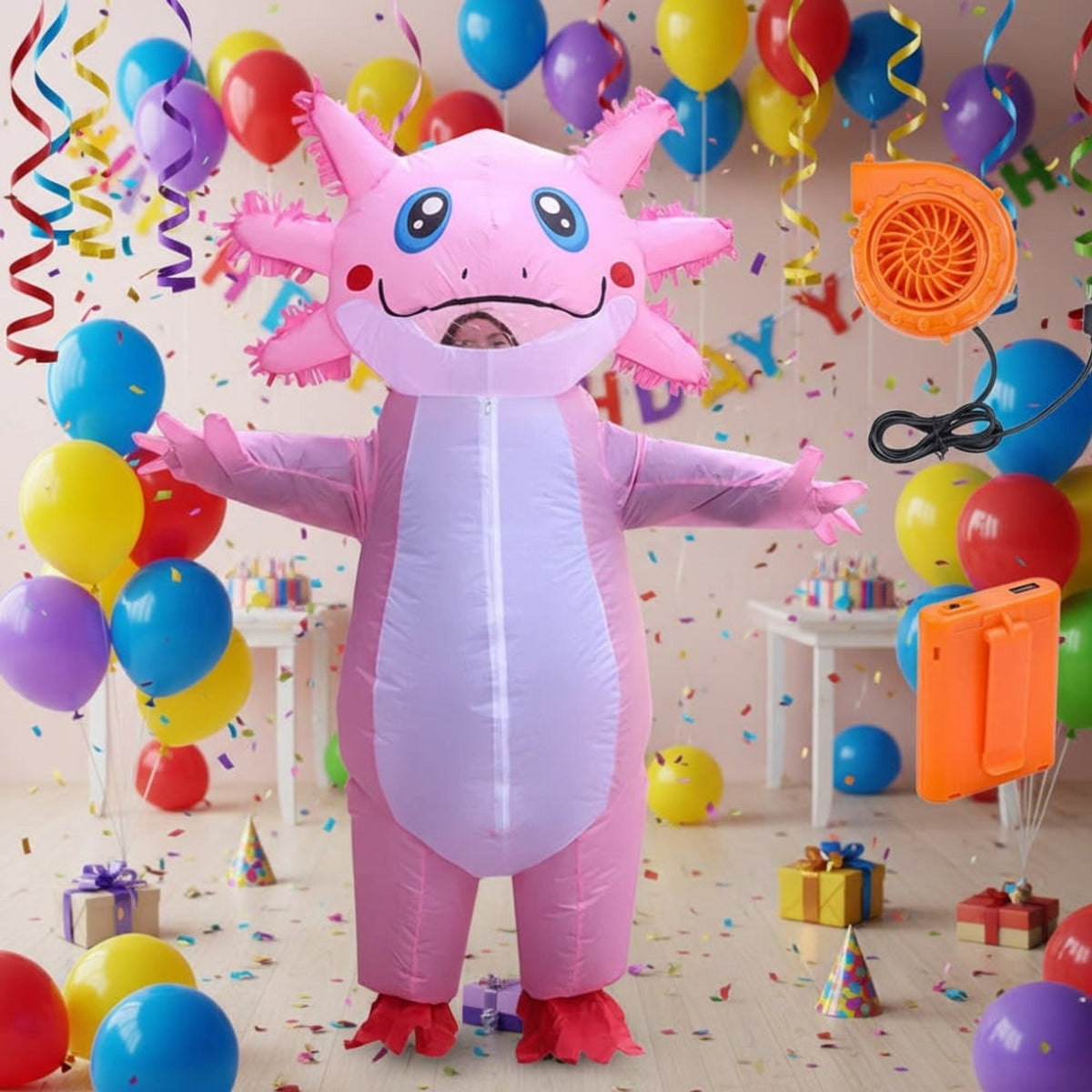 Halloween Costume Inflatable Axolotl With Battery-Operated Fan And Full-Body Design - Image 3