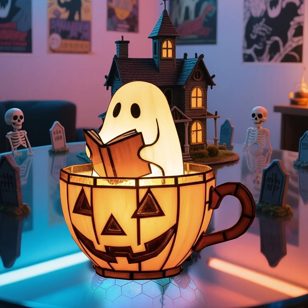 Halloween Decor Lighted Ghost Figurine Reading Book Night Light Indoor Tabletop Decoration With Integrated Internal Lighting - Image 5