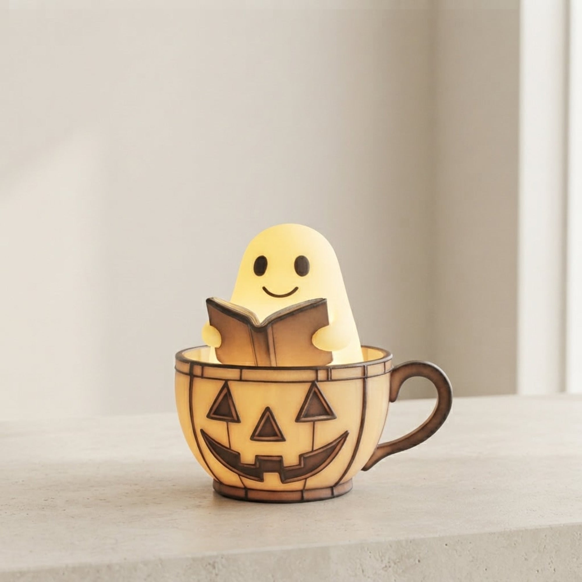 Halloween Decor Lighted Ghost Figurine Reading Book Night Light Indoor Tabletop Decoration With Integrated Internal Lighting - Image 1