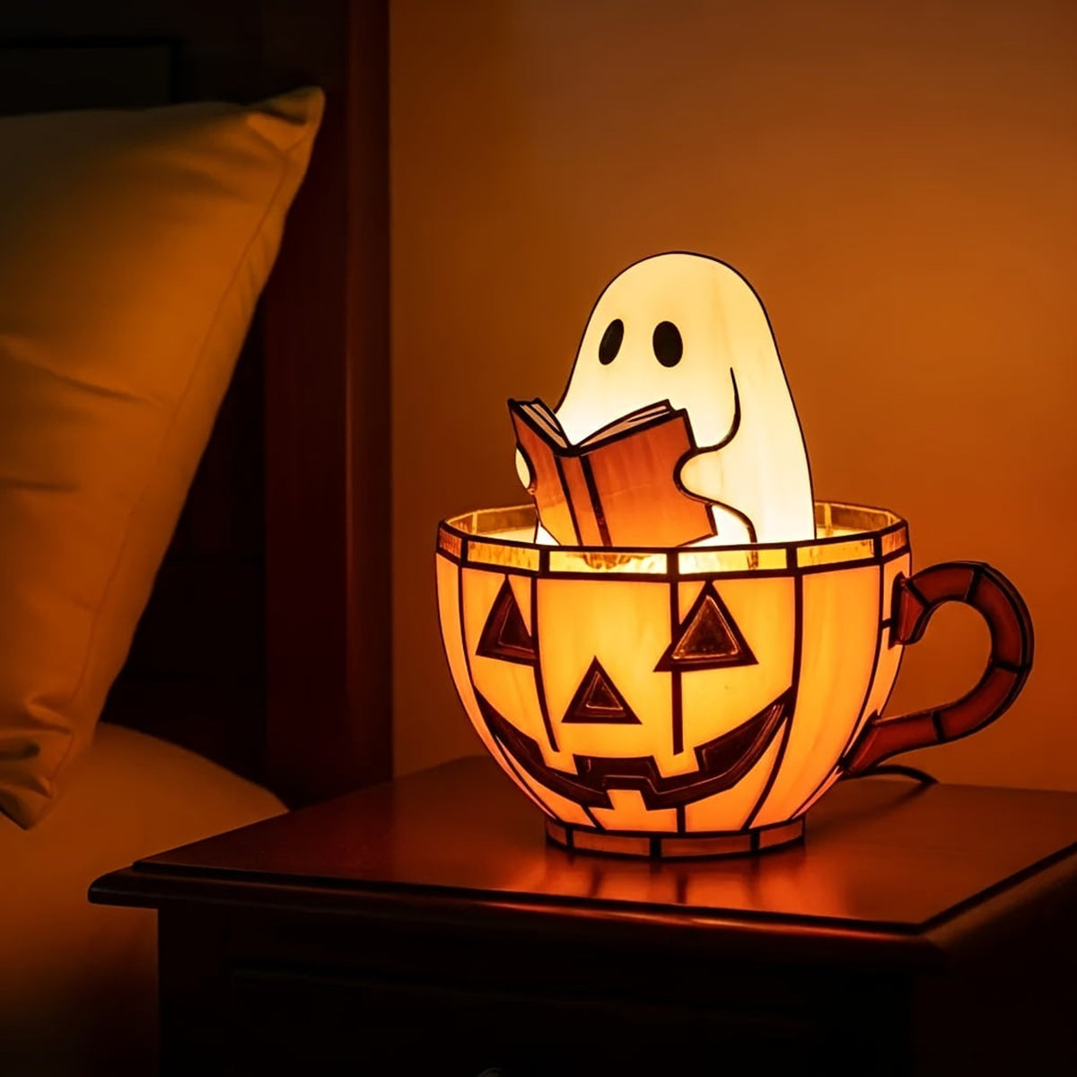 Halloween Decor Lighted Ghost Figurine Reading Book Night Light Indoor Tabletop Decoration With Integrated Internal Lighting - Image 4