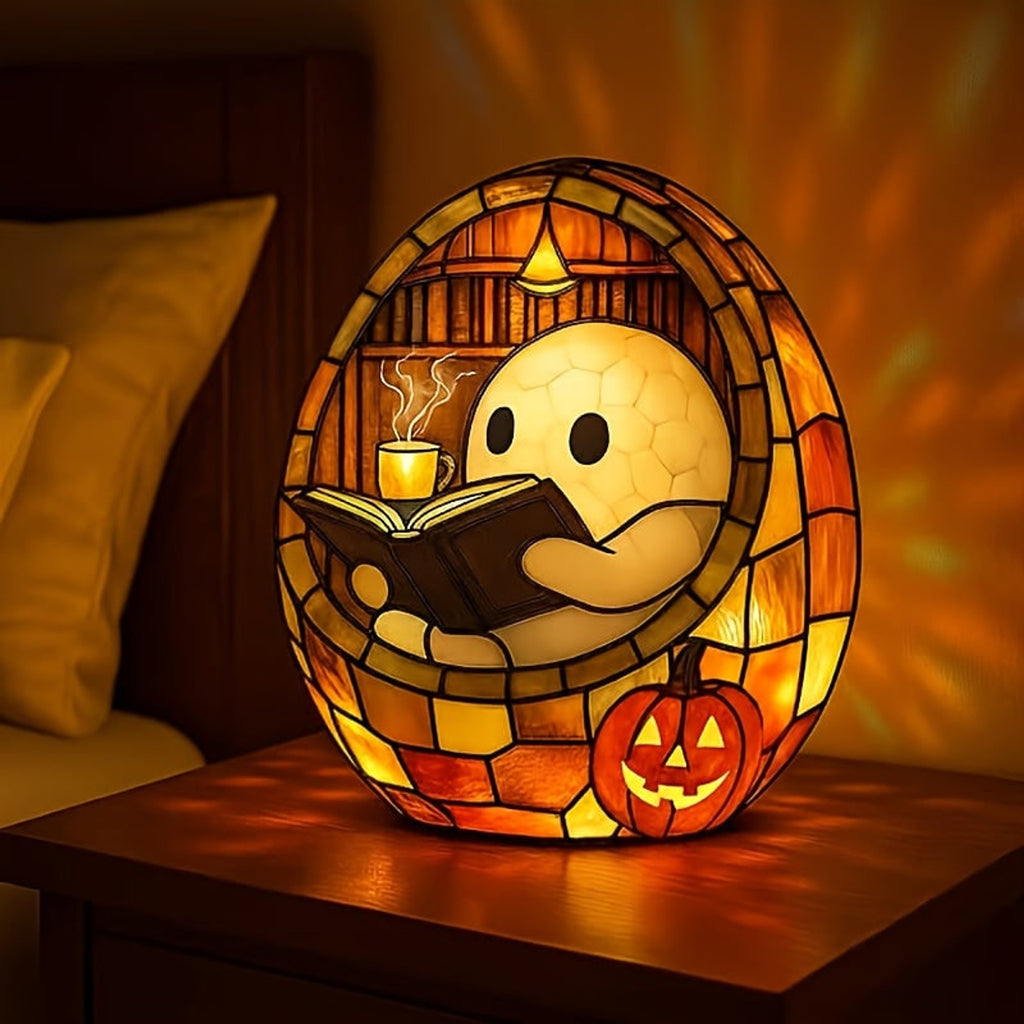 Halloween Decor Lighted Ghost Figurine Reading Book Night Light Indoor Tabletop Decoration With Integrated Internal Lighting - Image 2