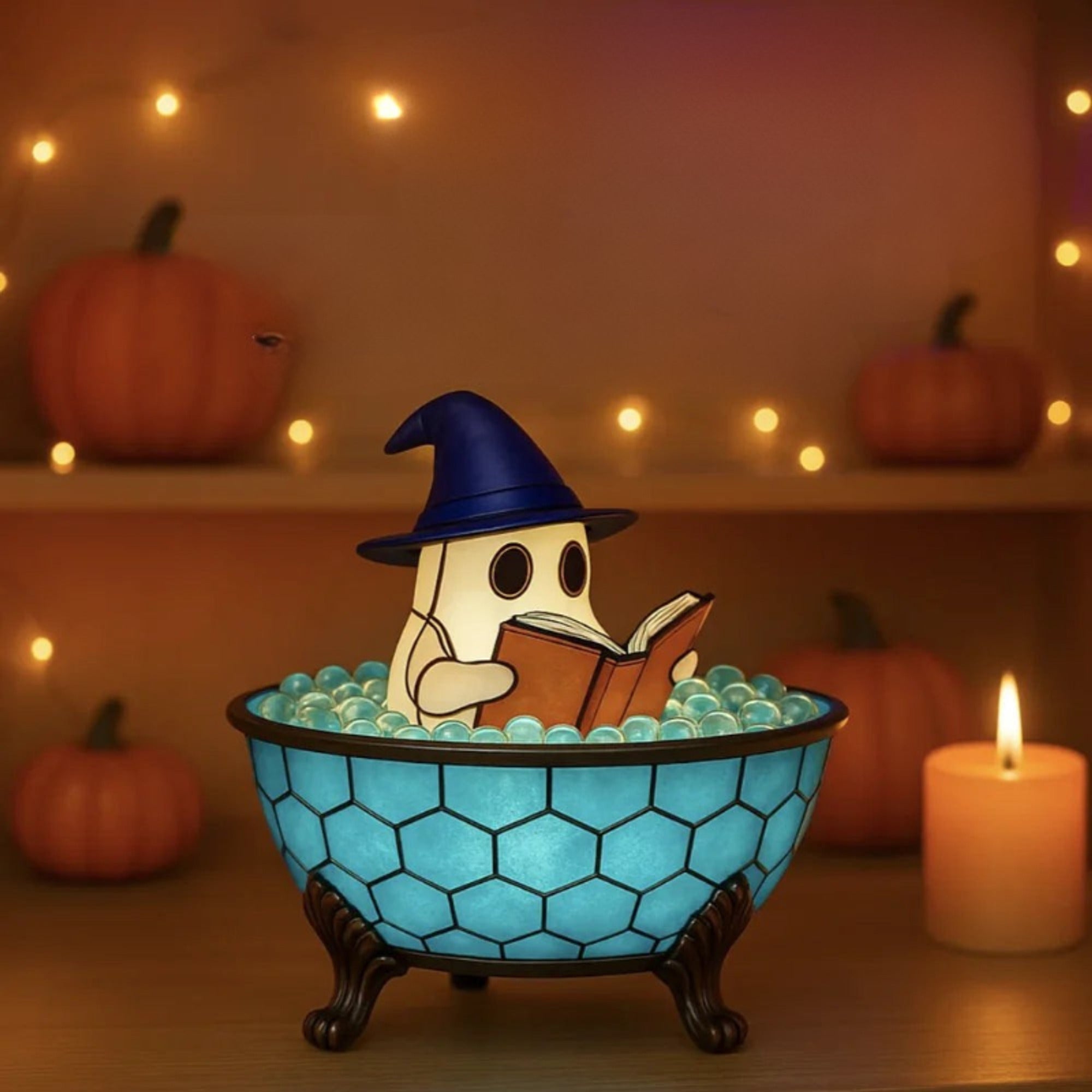 Halloween Decor Lighted Ghost Figurine Reading Book Night Light Indoor Tabletop Decoration With Integrated Internal Lighting - Image 3