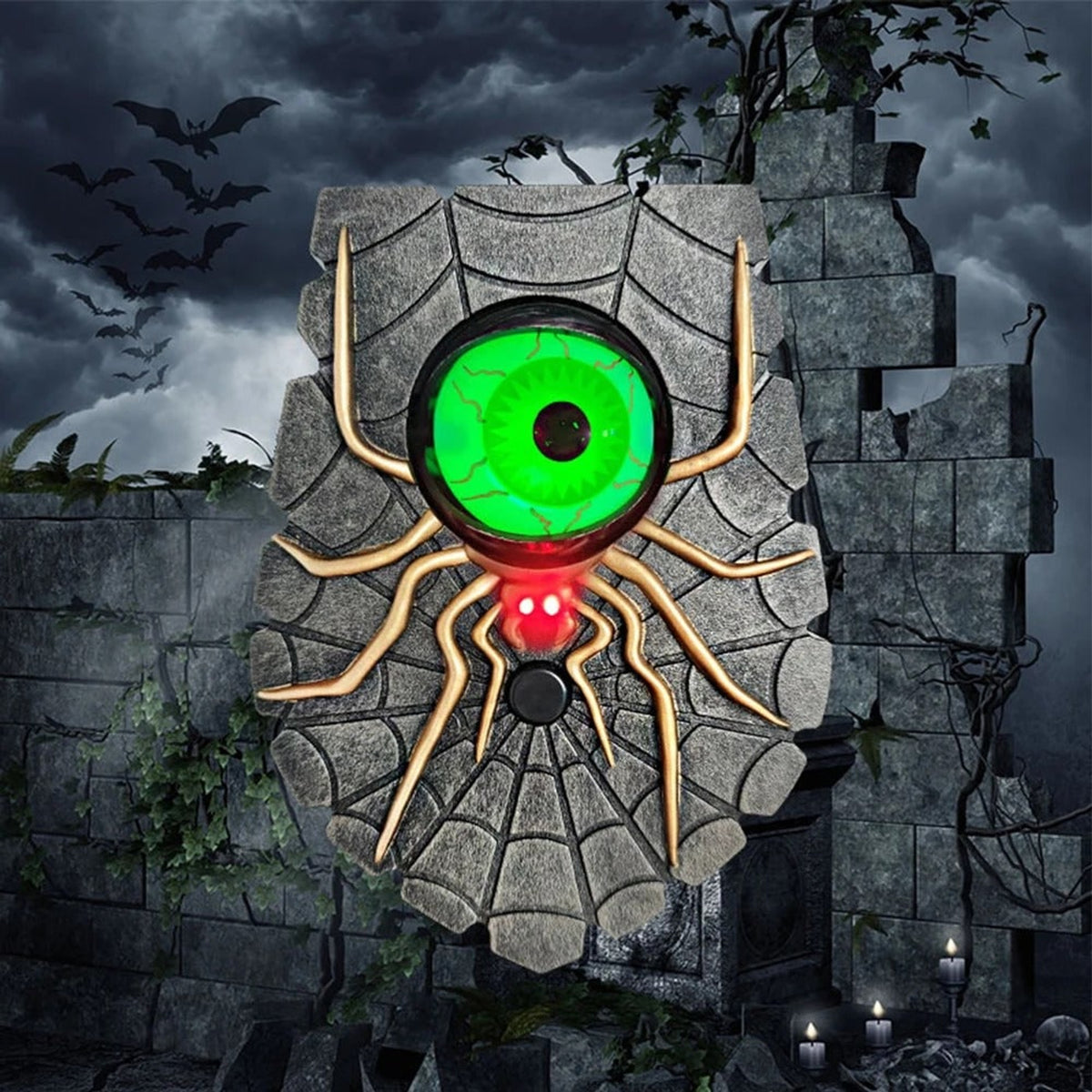 Halloween Decoration Wireless Battery Powered Halloween Doorbell With One Eyed Spider Design And Illuminated Blinking Eye - Image 10