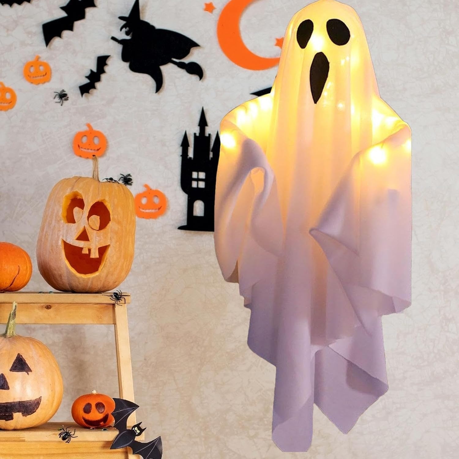 Halloween Decorations Halloween Ghost Light Decoration With Glowing Fabric Design Eye-Catching Halloween Lights Simple To Use No Remote Required - Image 1