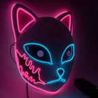 Halloween Fox Mask Men's LED Kitsune With Light-Up Japanese Demon Design For Cosplay Party Costume - Image 10
