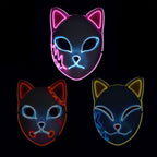 Halloween Fox Mask Men's LED Kitsune With Light-Up Japanese Demon Design For Cosplay Party Costume - Image 5