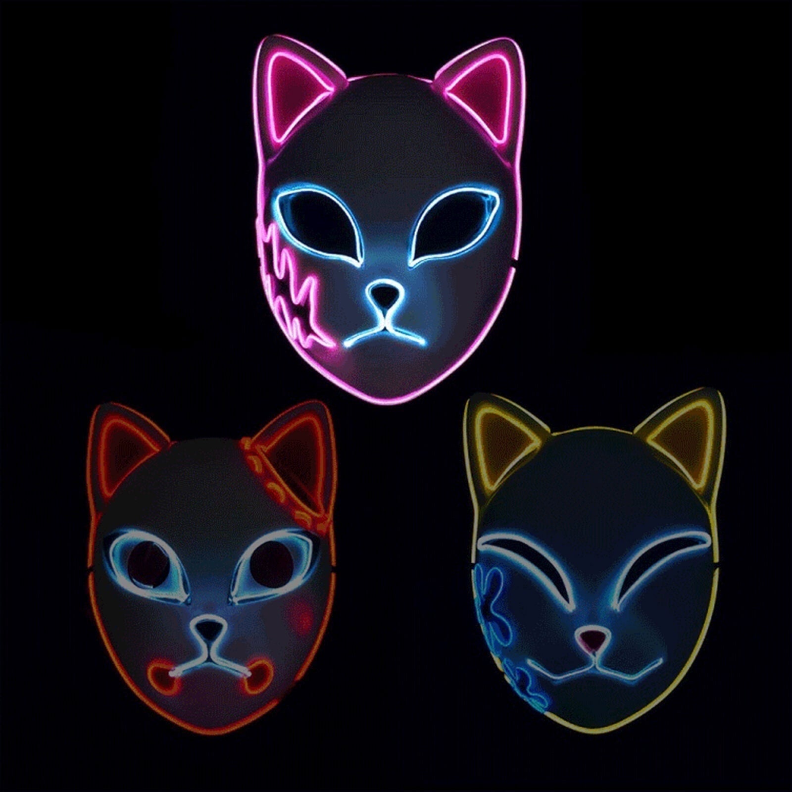 Halloween Fox Mask Men's LED Kitsune With Light-Up Japanese Demon Design For Cosplay Party Costume - Image 5
