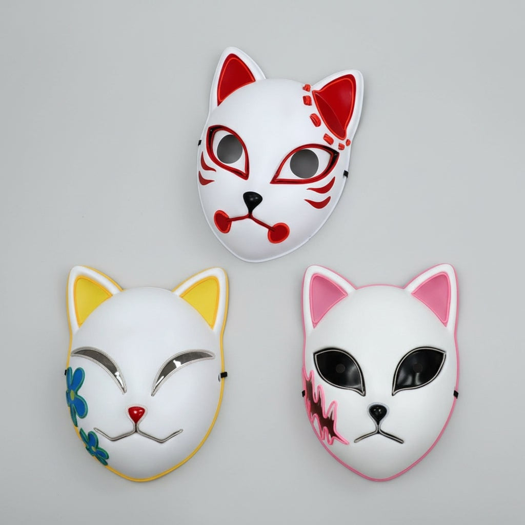 Halloween Fox Mask Men's LED Kitsune With Light-Up Japanese Demon Design For Cosplay Party Costume - Image 6