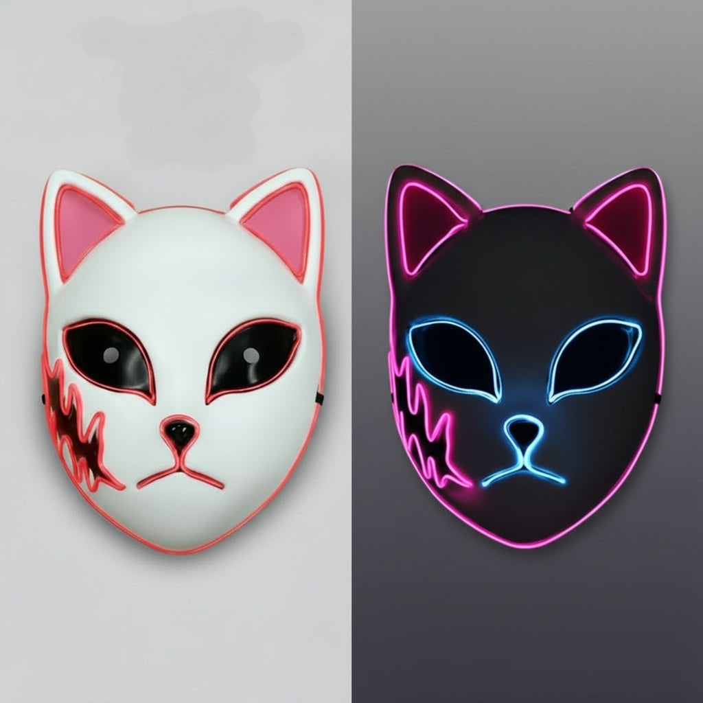 Halloween Fox Mask Men's LED Kitsune With Light-Up Japanese Demon Design For Cosplay Party Costume - Image 2