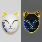 Halloween Fox Mask Men's LED Kitsune With Light-Up Japanese Demon Design For Cosplay Party Costume - Image 3