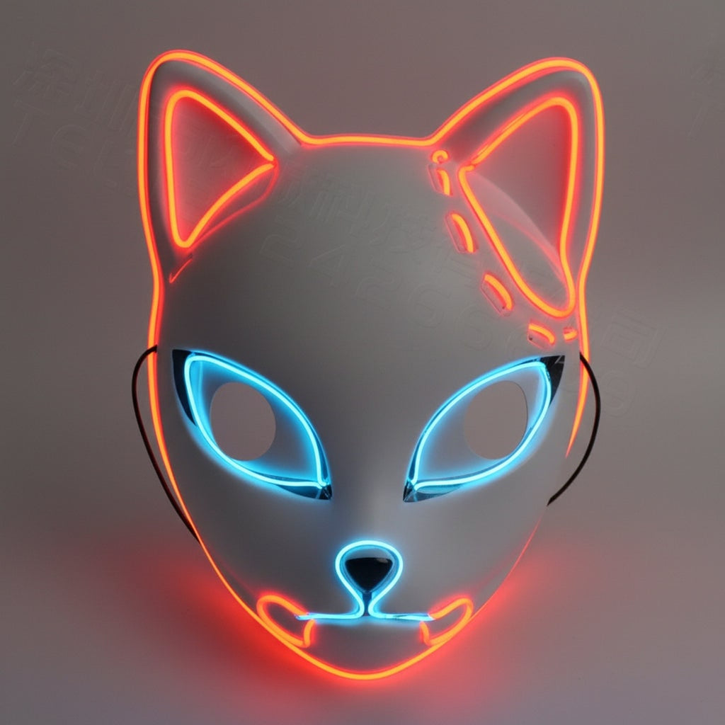 Halloween Fox Mask Men's LED Kitsune With Light-Up Japanese Demon Design For Cosplay Party Costume - Image 9