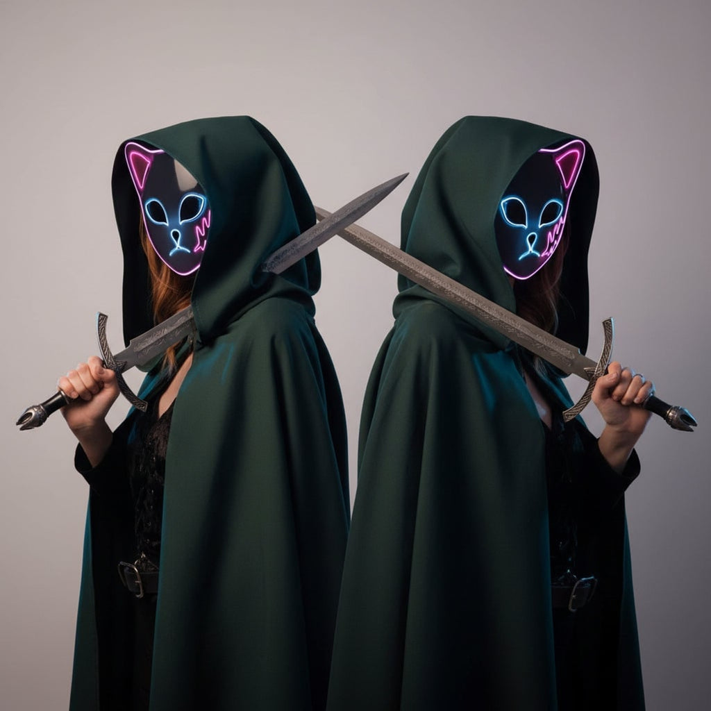 Halloween Fox Mask Men's LED Kitsune With Light-Up Japanese Demon Design For Cosplay Party Costume - Image 11