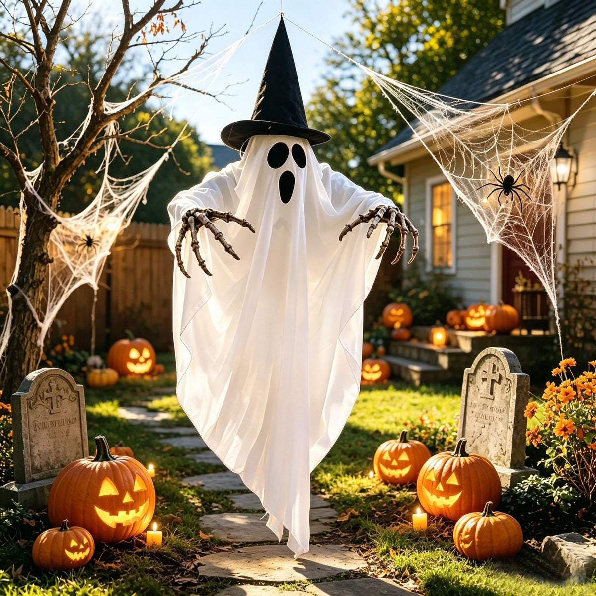 Halloween Ghost Decoration Hanging Fabric White Black - Image 3