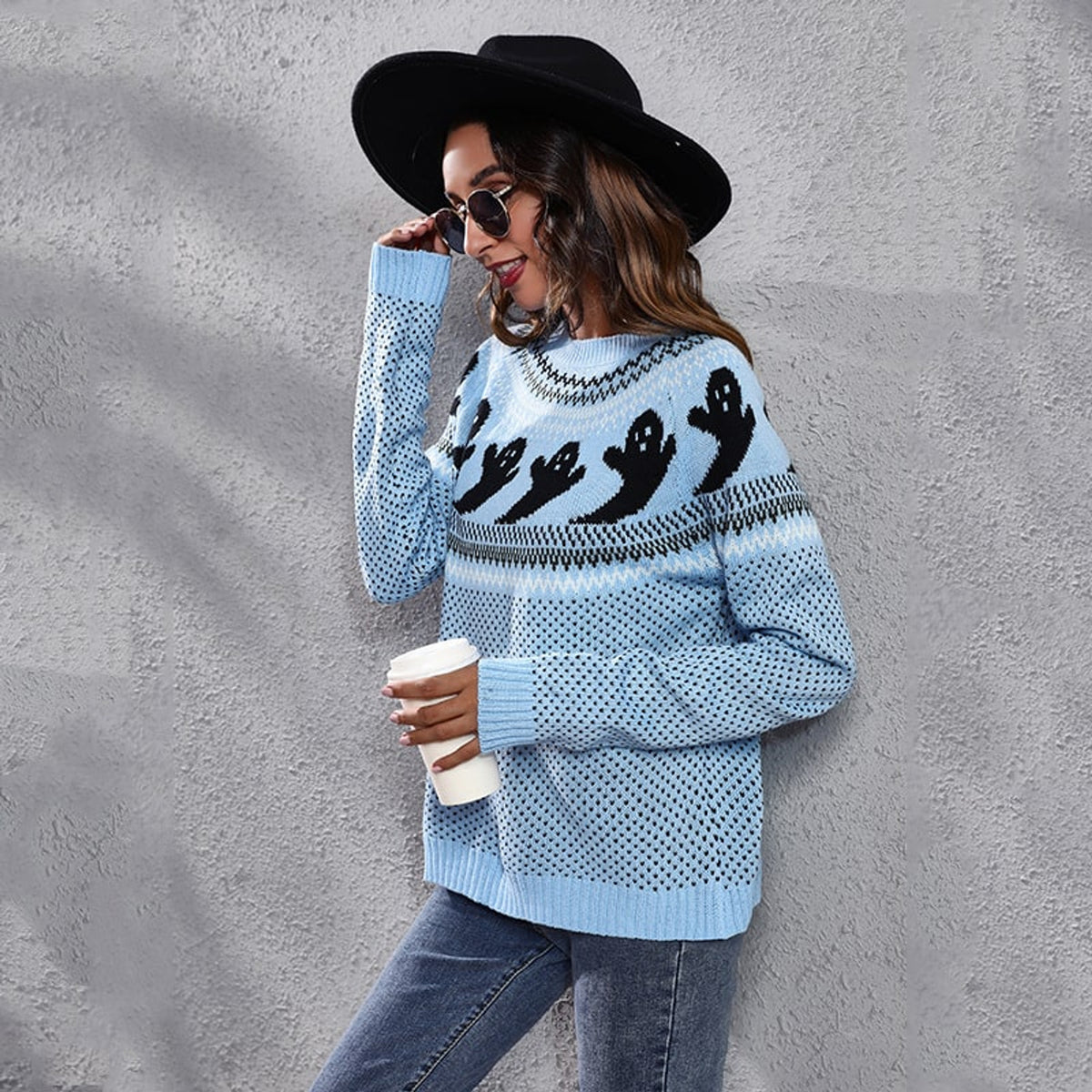 Halloween Ghost Sweater with Relaxed Knitted Pullover and Polka Dot - Image 7