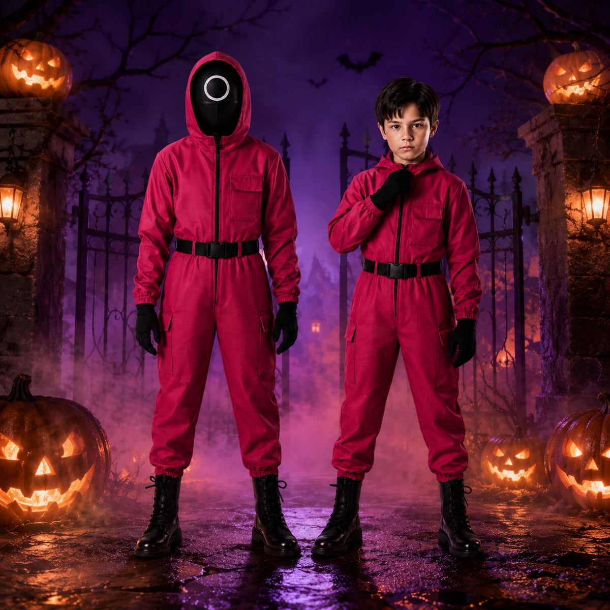 Halloween Jumpsuit Costume Kids' Hooded With Mesh Mask And Gloves Trick-Or-Treat - Image 1