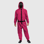 Halloween Jumpsuit Costume Pink Hooded With Black Belt And Front Zipper - Image 2