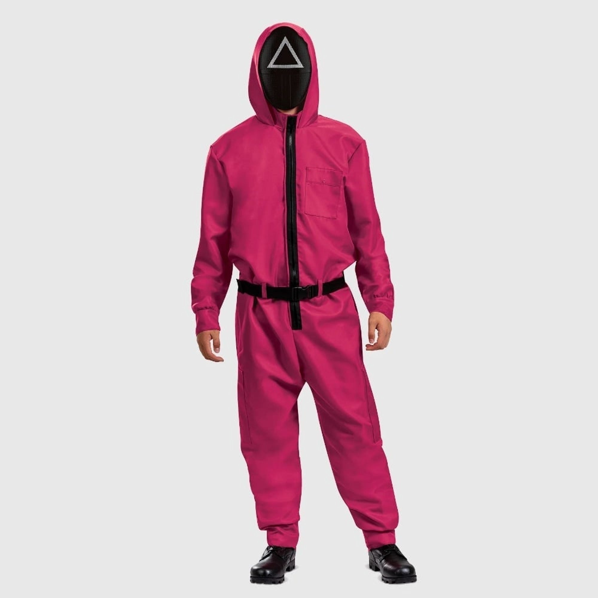 Halloween Jumpsuit Costume Pink Hooded With Black Belt And Front Zipper - Image 2