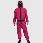 Halloween Jumpsuit Costume Pink Hooded With Black Belt And Front Zipper - Image 3