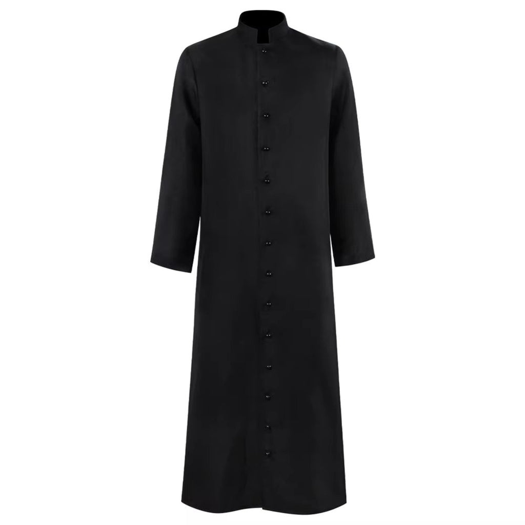 Halloween Priest Costume Cassock Robe With Authentic Ecclesiastical Button Front And Ankle-length Silhouette - Image 4