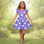 Halloween Princess For Purple Polka Dot A-Line Costume With Flutter Sleeves Soft Durable Fabric For Easy Slip-On All-Day Wear - Image 1