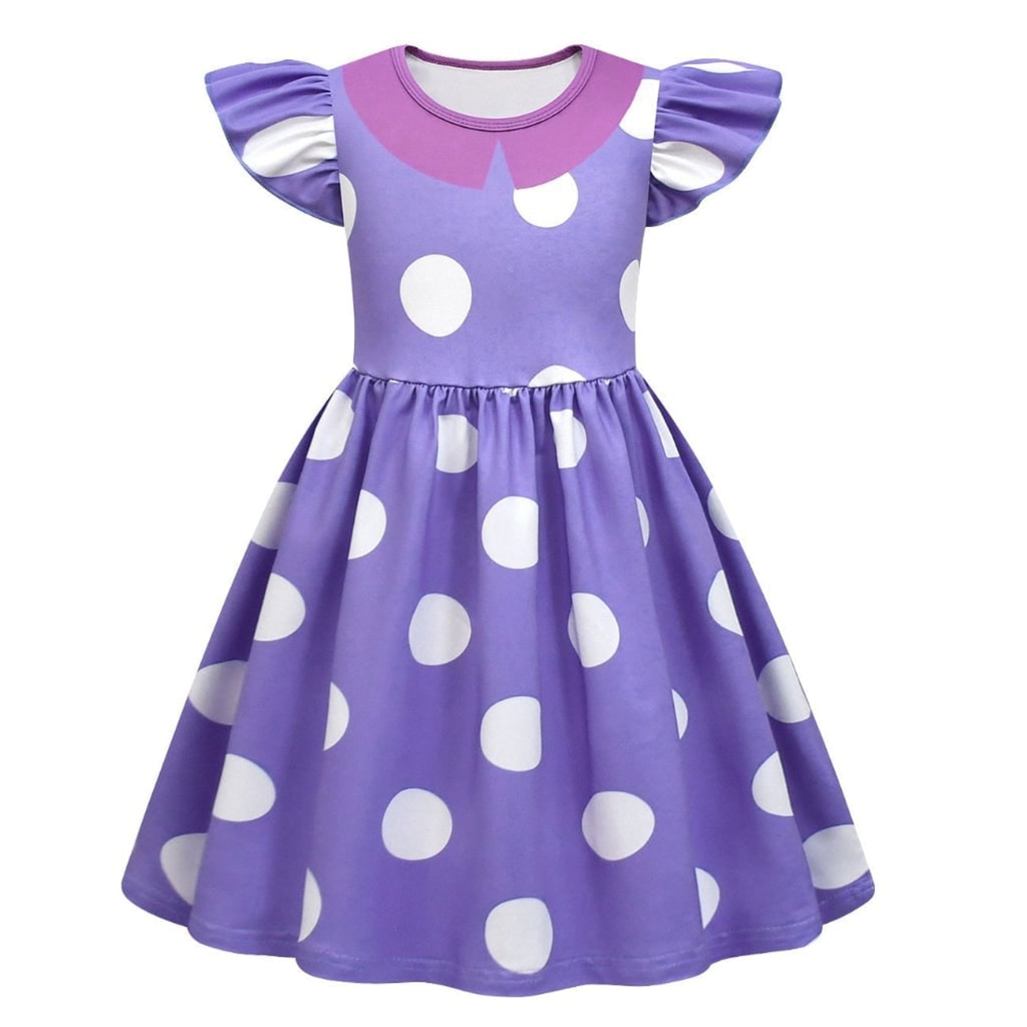 Halloween Princess For Purple Polka Dot A-Line Costume With Flutter Sleeves Soft Durable Fabric For Easy Slip-On All-Day Wear - Image 3