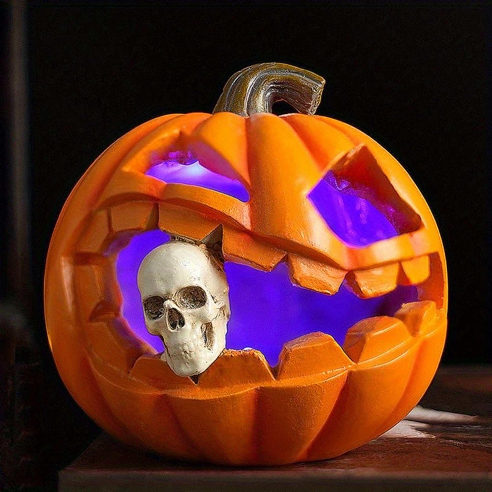 Halloween Pumpkin Decoration Decor Realistic Skull Jack O'Lantern - Image 1