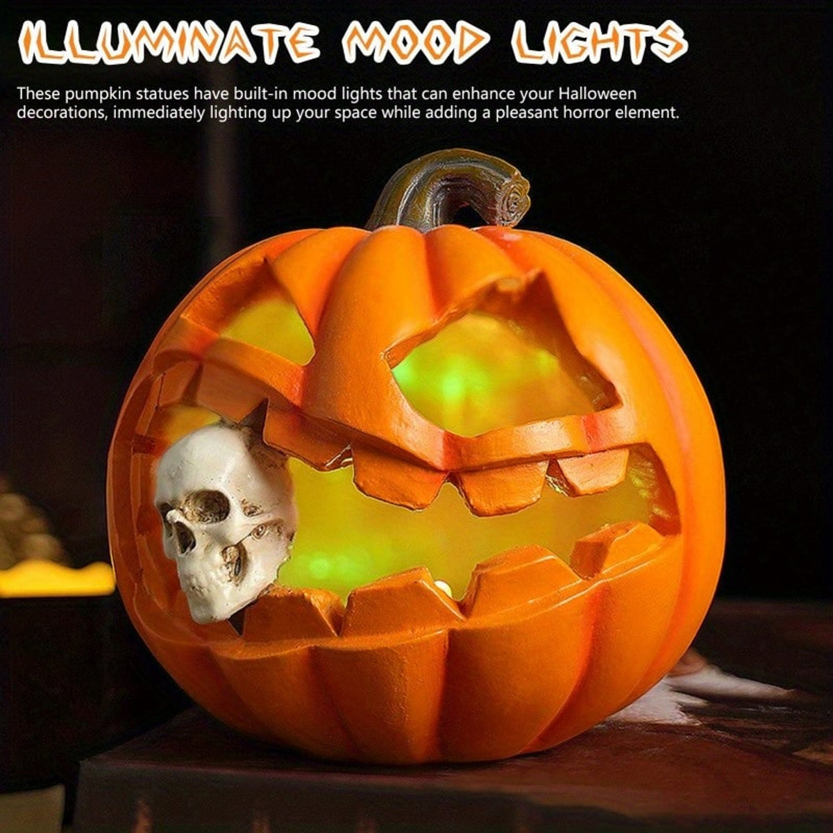Halloween Pumpkin Decoration Decor Realistic Skull Jack O'Lantern - Image 5