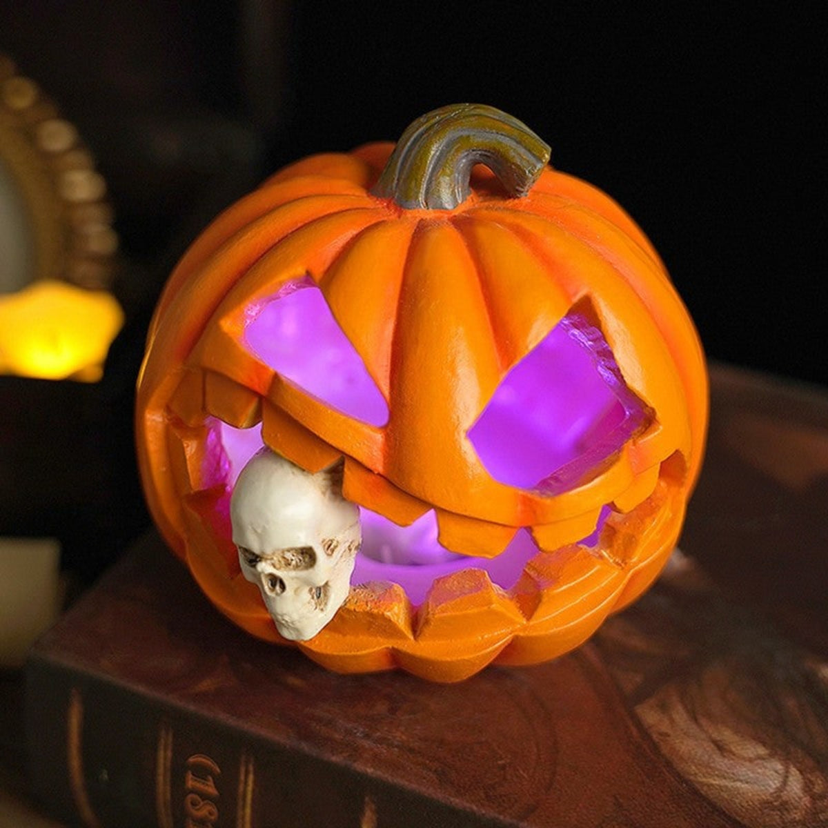 Halloween Pumpkin Decoration Decor Realistic Skull Jack O'Lantern - Image 3