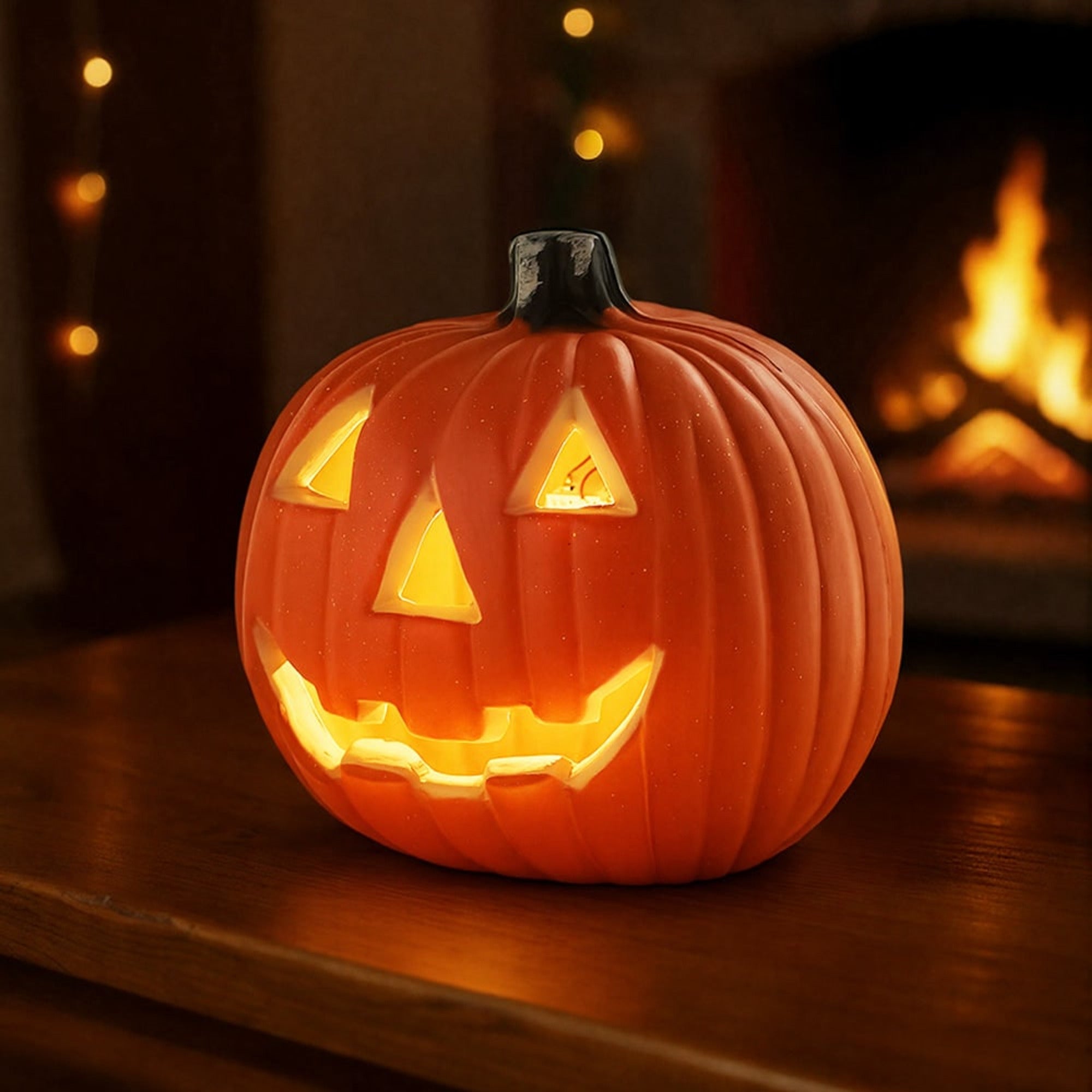Halloween Pumpkin LED Light Battery Operated Orange Plastic Lantern With Warm Glow For Decor - Image 5