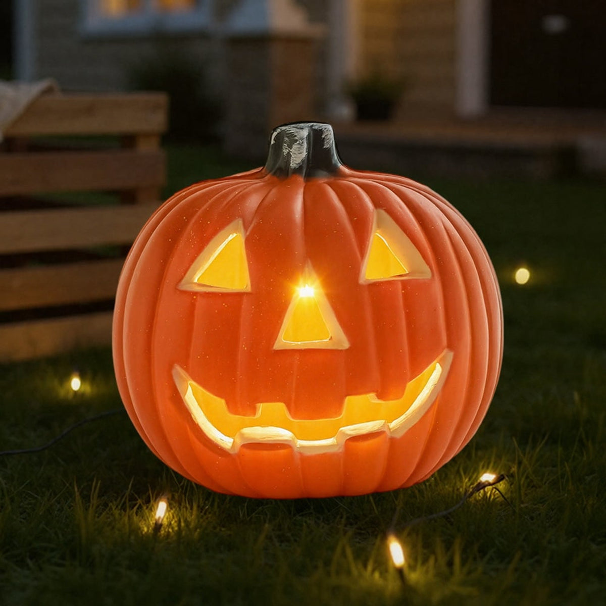 Halloween Pumpkin LED Light Battery Operated Orange Plastic Lantern With Warm Glow For Decor - Image 3