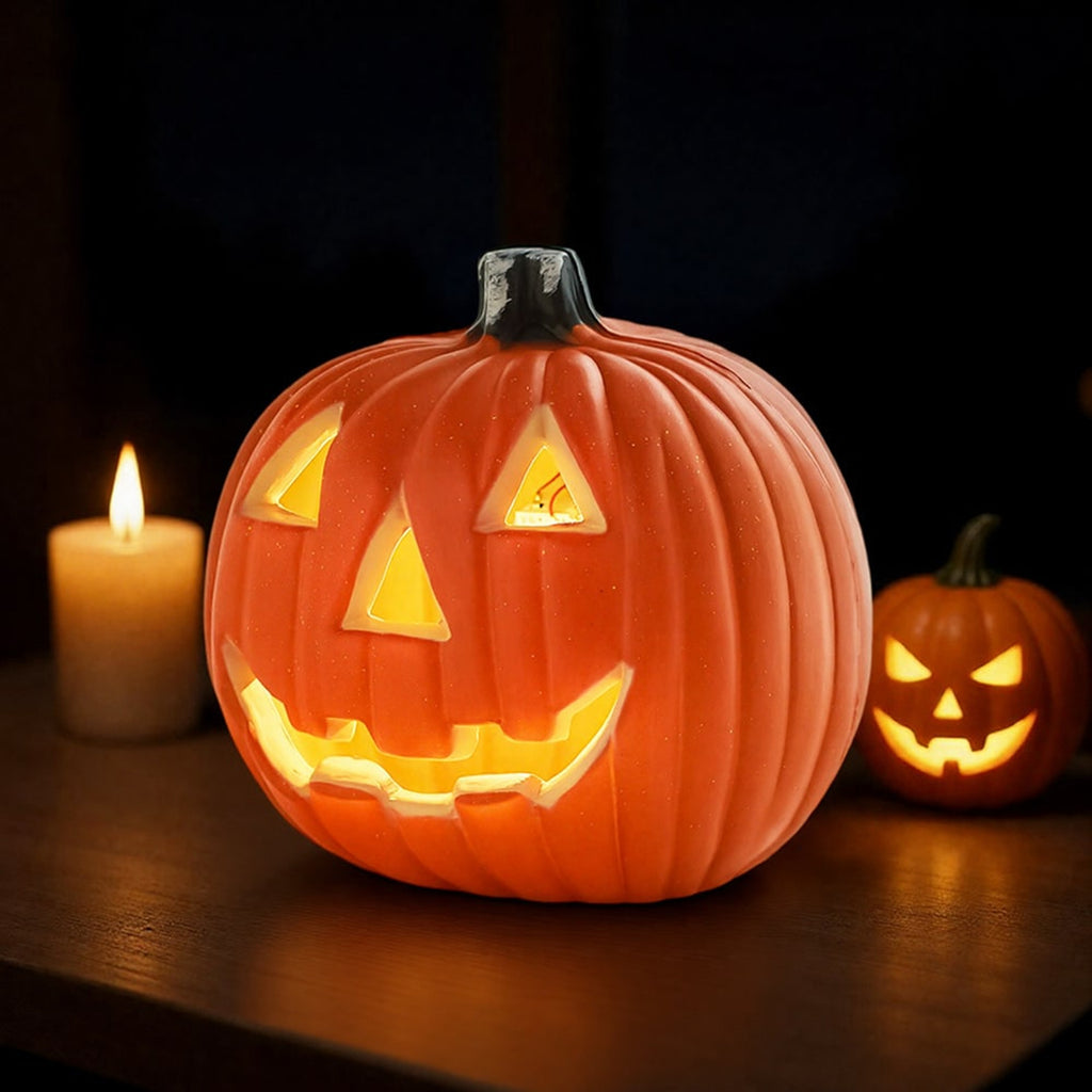Halloween Pumpkin LED Light Battery Operated Orange Plastic Lantern With Warm Glow For Decor - Image 4