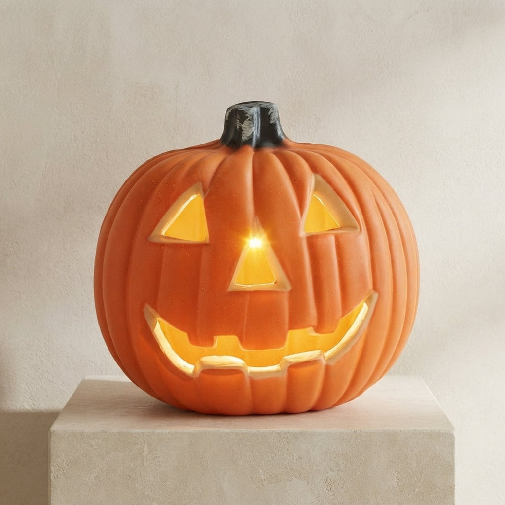 Halloween Pumpkin LED Light Battery Operated Orange Plastic Lantern With Warm Glow For Decor - Image 1