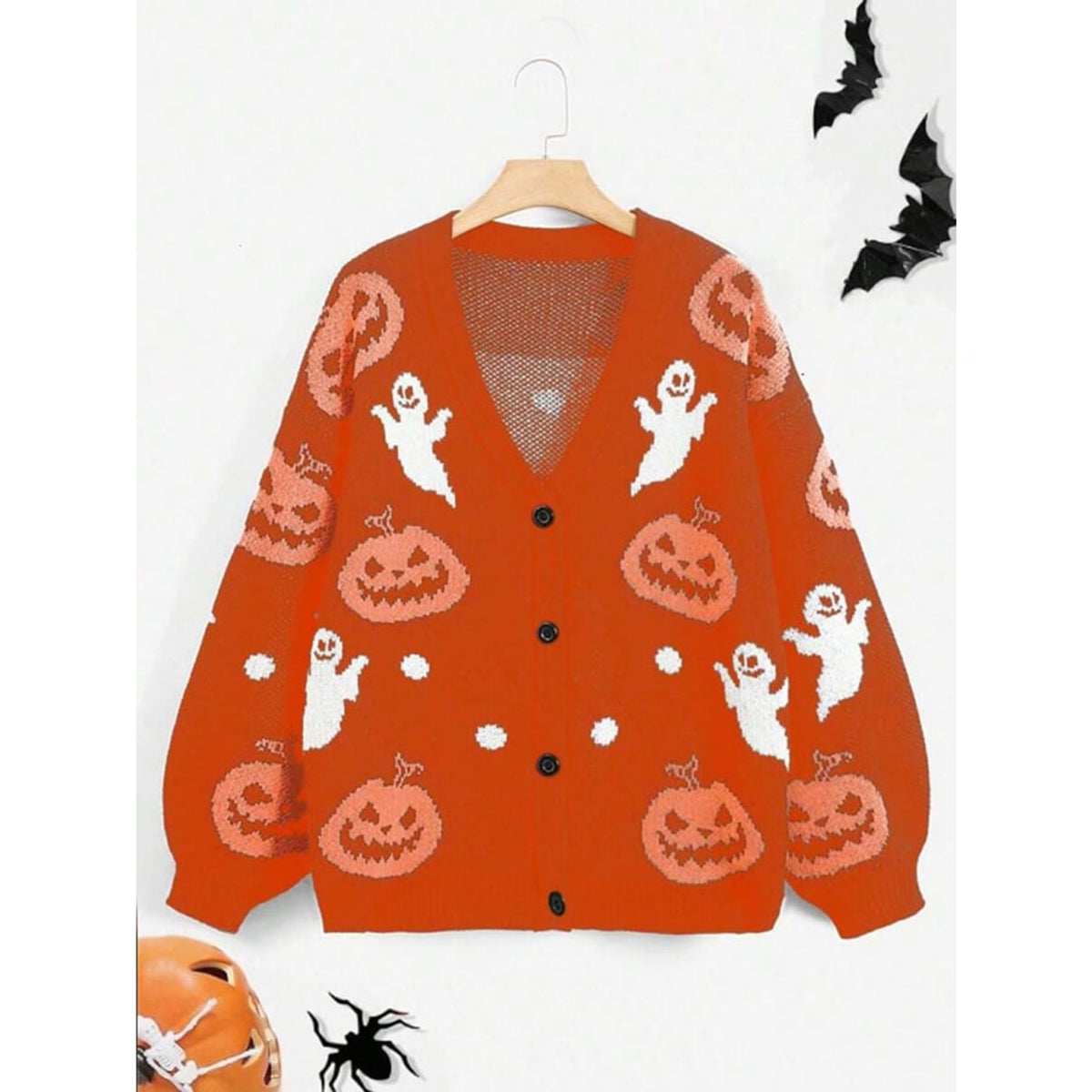 Halloween Pumpkin with Relaxed Button Cardigan and V-Neck - Image 4