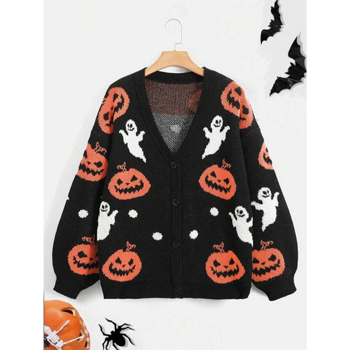 Halloween Pumpkin with Relaxed Button Cardigan and V-Neck - Image 5