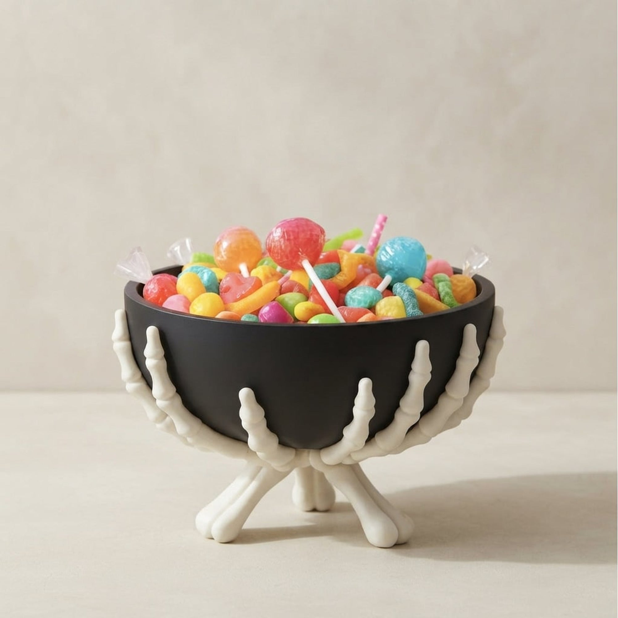 Halloween Skeleton Candy Bowl With White Hands Decor Serving - Image 1