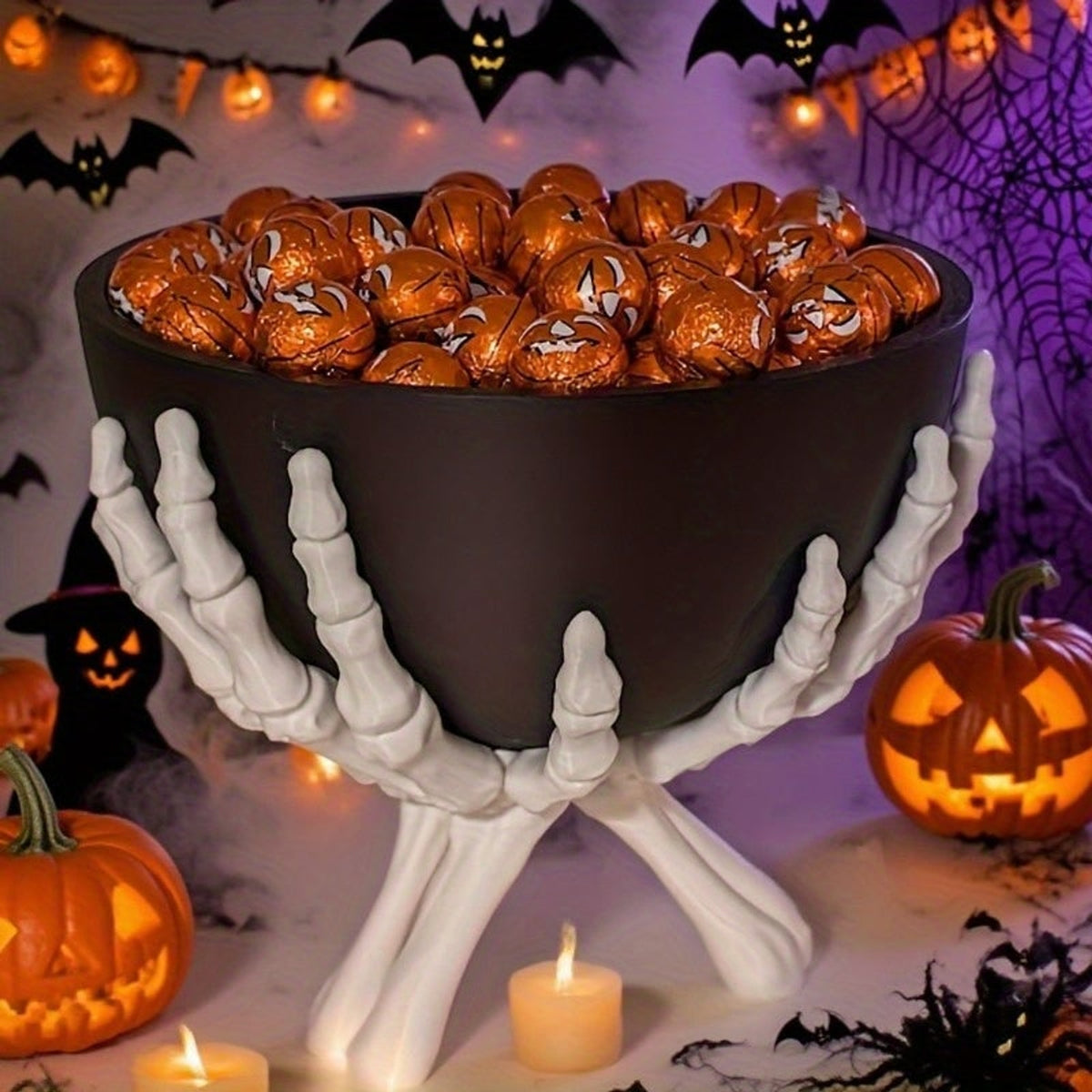 Halloween Skeleton Candy Bowl With White Hands Decor Serving - Image 3