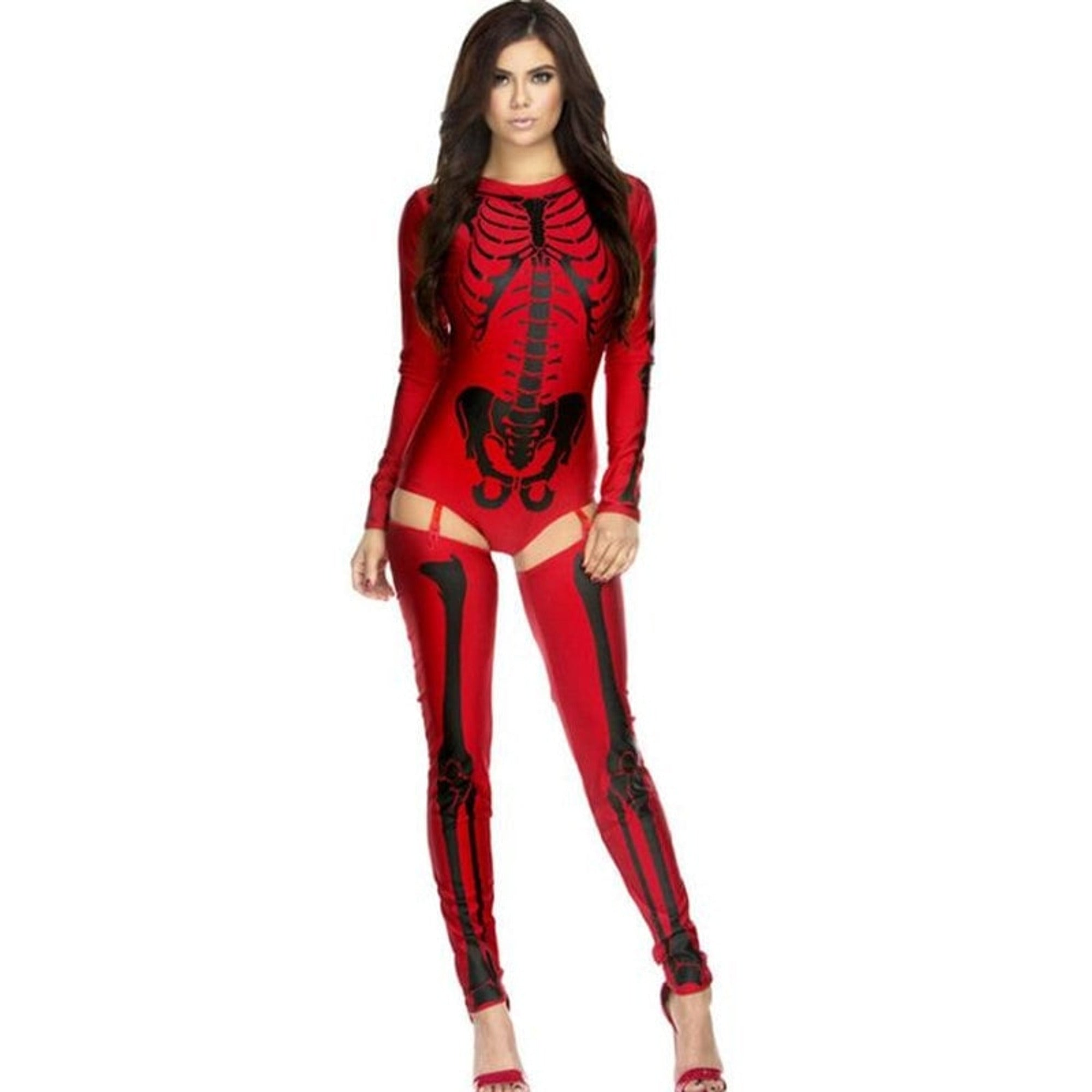 Halloween Skeleton Costume Outfit Bodysuit And Thigh-High Leggings For Party - Image 1