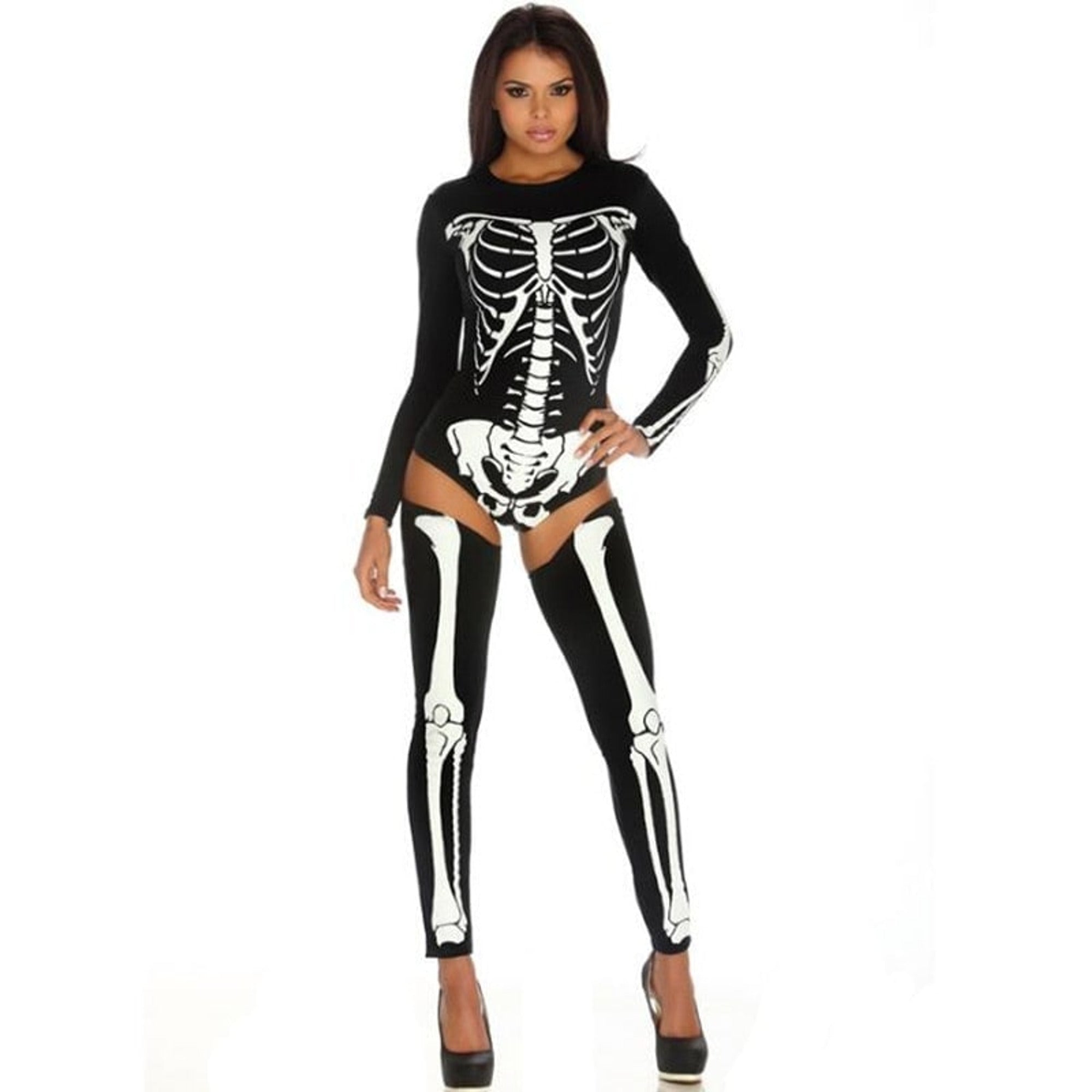 Halloween Skeleton Costume Outfit Bodysuit And Thigh-High Leggings For Party - Image 5