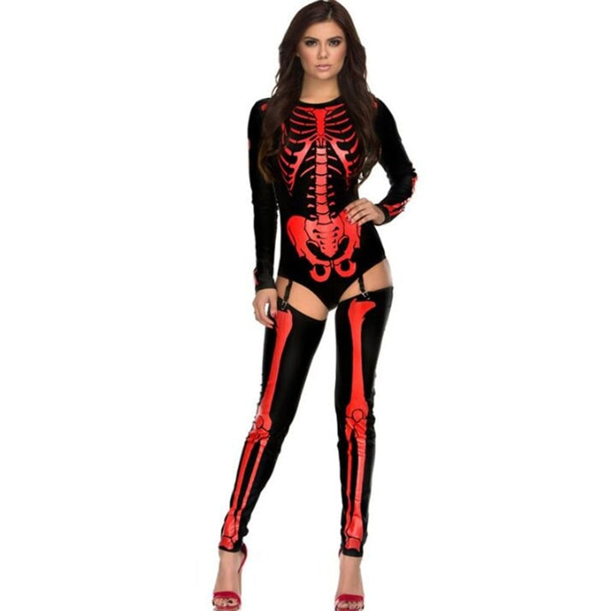 Halloween Skeleton Costume Outfit Bodysuit And Thigh-High Leggings For Party - Image 4