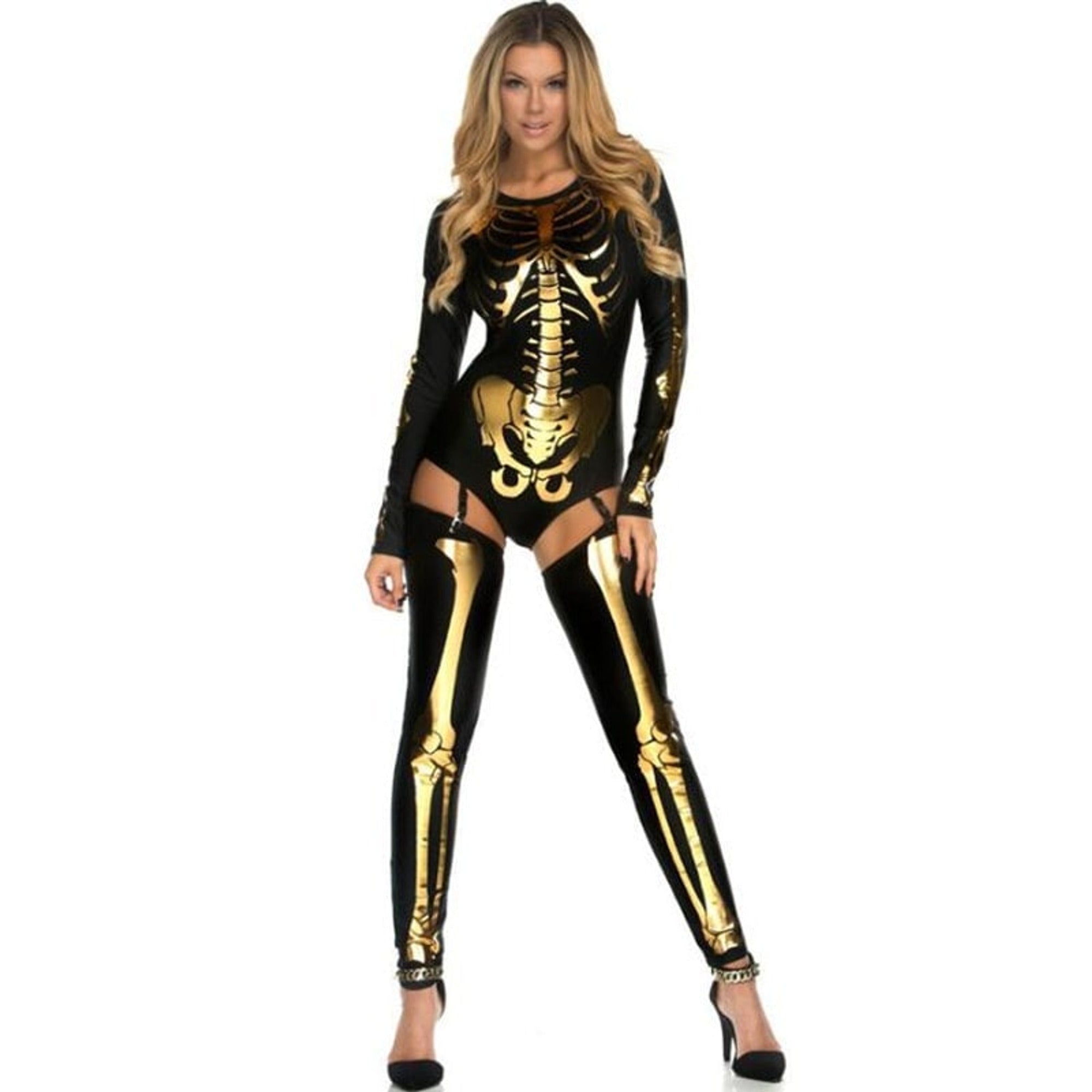 Halloween Skeleton Costume Outfit Bodysuit And Thigh-High Leggings For Party - Image 2