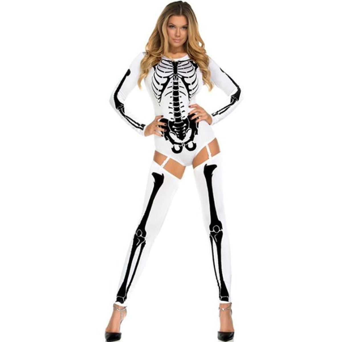 Halloween Skeleton Costume Outfit Bodysuit And Thigh-High Leggings For Party - Image 3