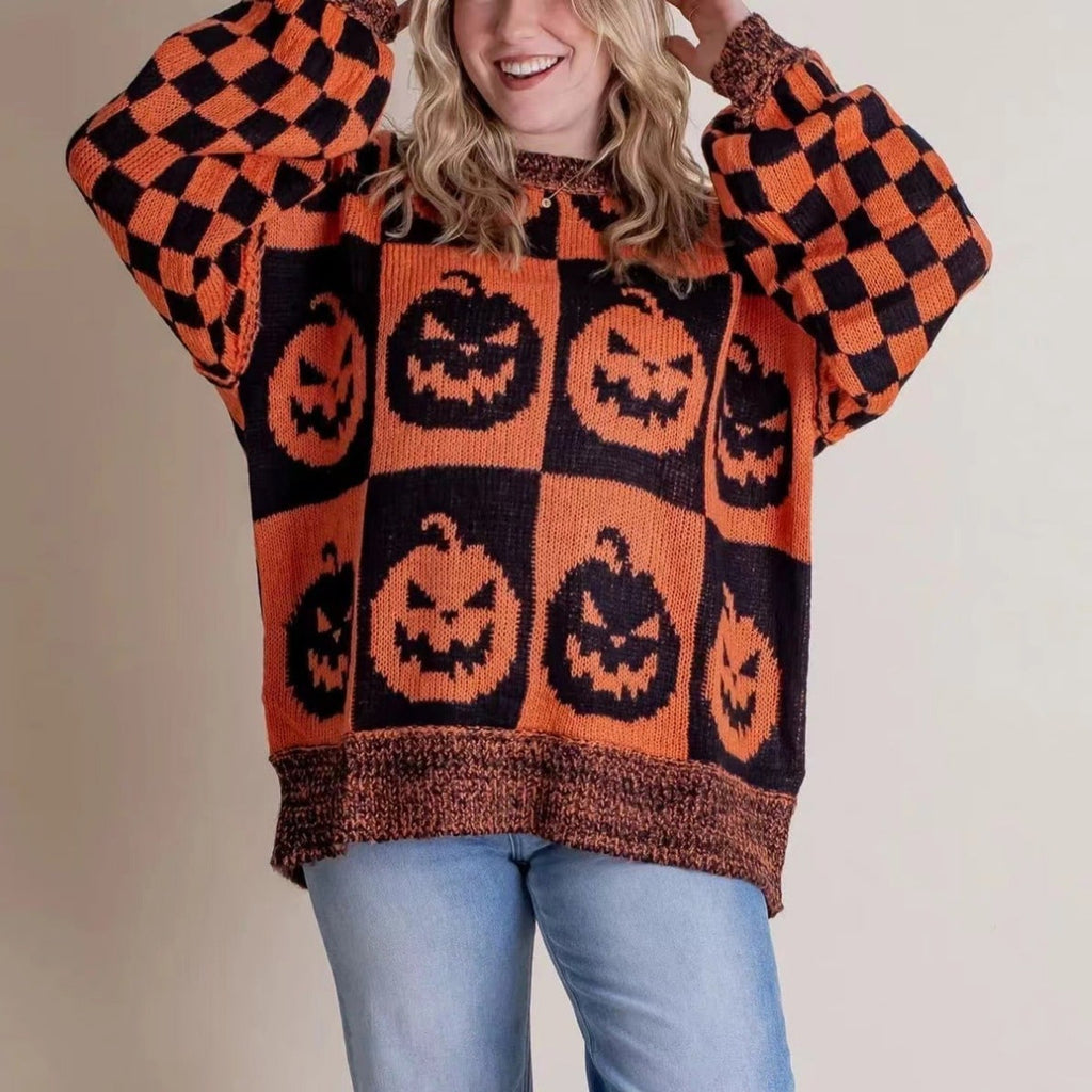 Halloween Sweater with Relaxed Knitted Pullover and Ghost Pattern - Image 2