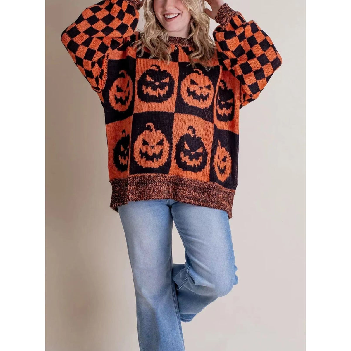 Halloween Sweater with Relaxed Knitted Pullover and Ghost Pattern - Image 8