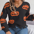 Halloween Sweater with Relaxed Pullover Fit and Contrast Sleeves - Image 6